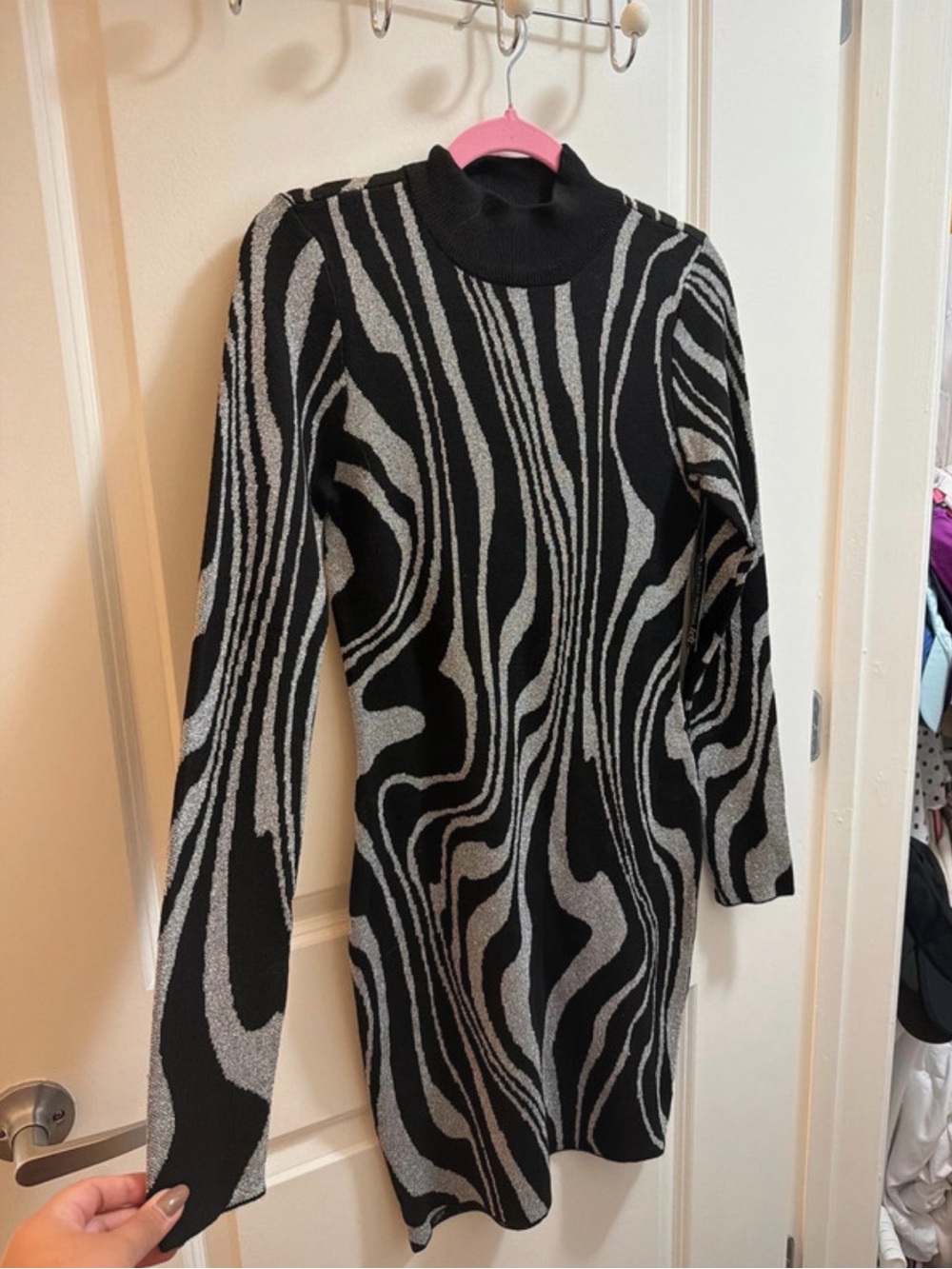 Derek Heart Black and Silver Long Sleeve Knit Dress